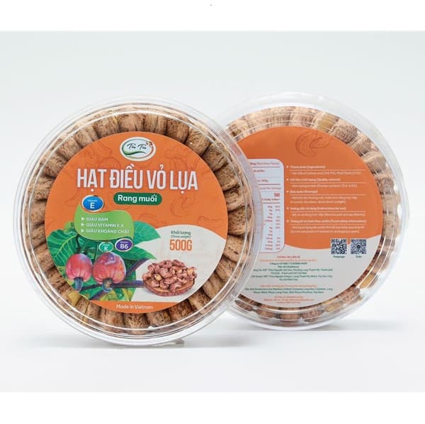 Hạt Ðiều Vỏ Lụa Rang Muối - TinTin - Hộp Tròn 500g